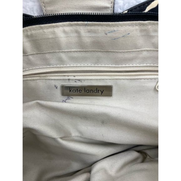 Kate Landry Womens Shoulder Bag Beige Black Woven Mixed Inside Zip Pocket - Picture 12 of 12